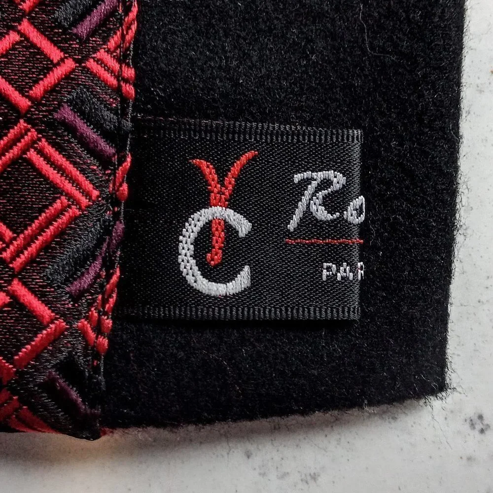 Italian Red Black White Print Silk Brocade Oblong Scarf